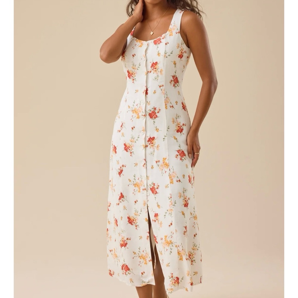 Altar'd State White Floral Button-Front Midi Dress